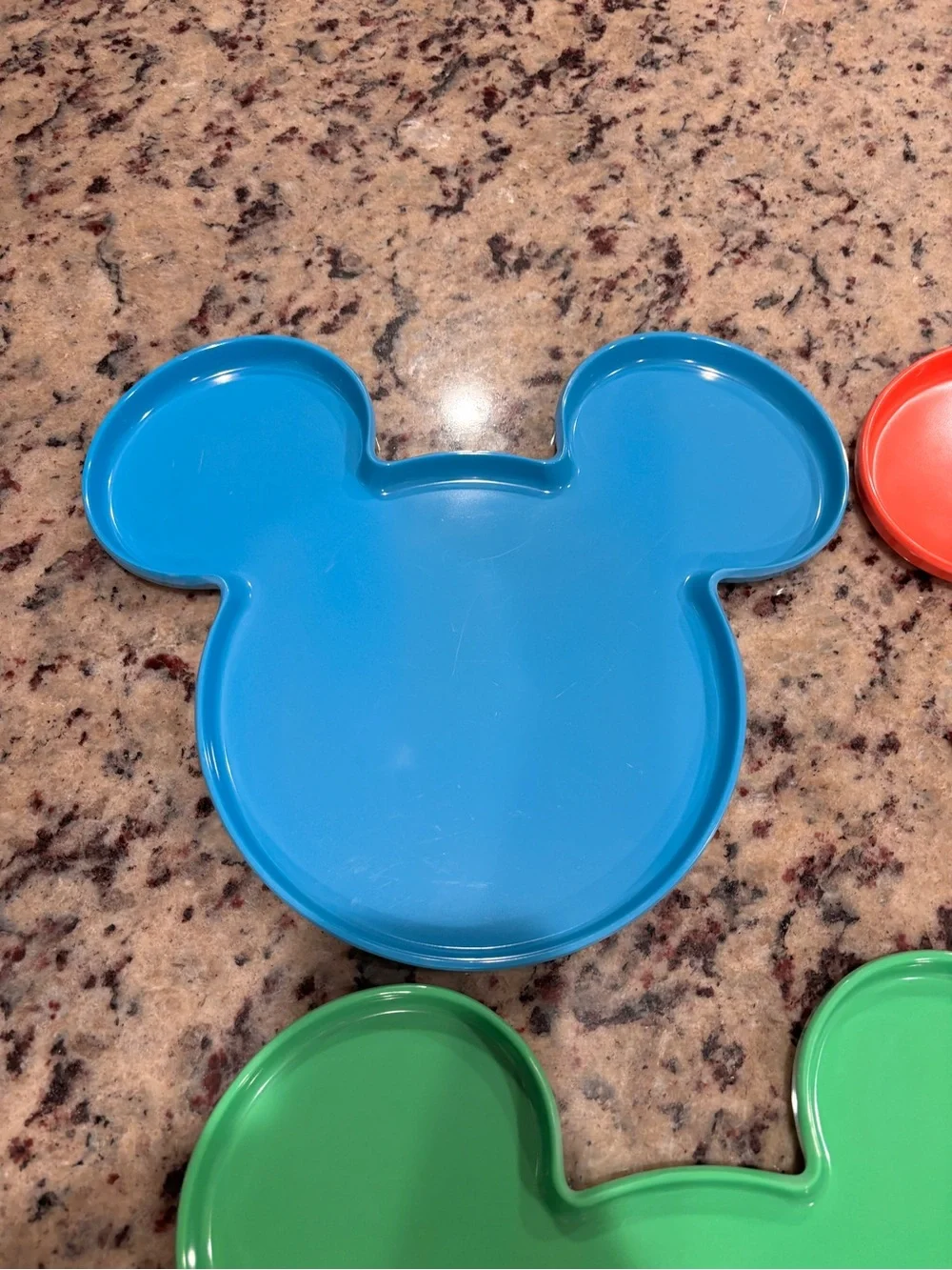 Disney Colorful Mickey-Shaped Melamine Plates — Blue, Red, Green, Orange